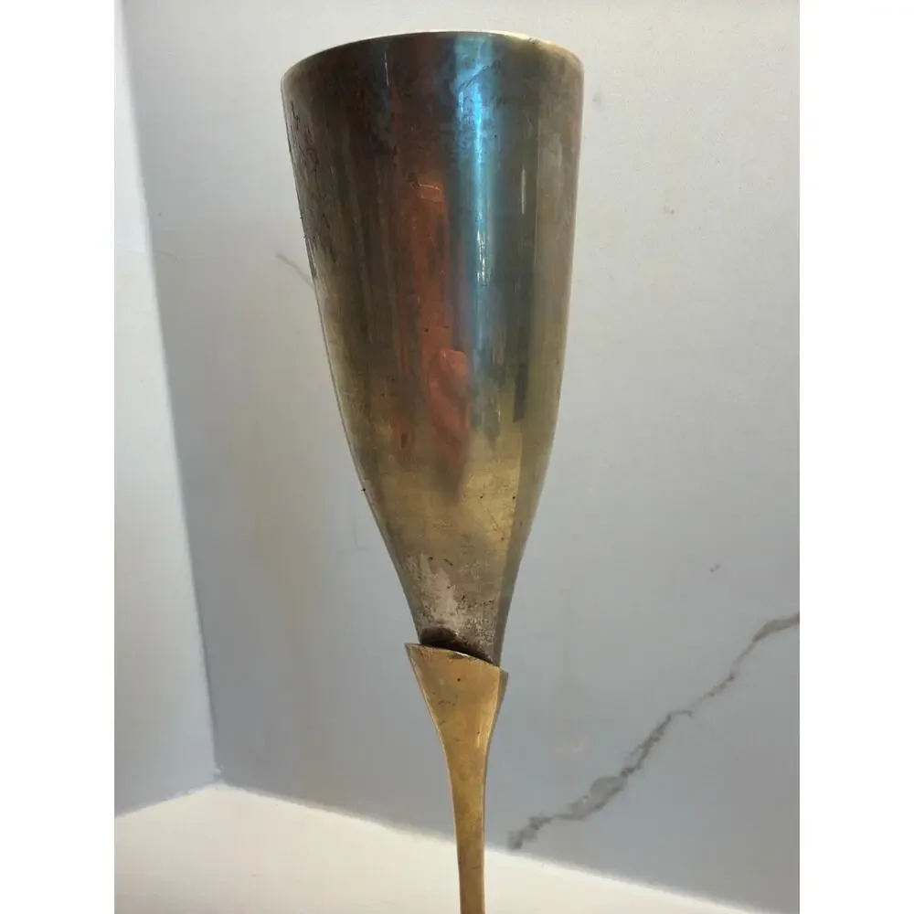 Vintage Champagne Brass Flute Brass stem and a Silver-Plated Bowl Replacement